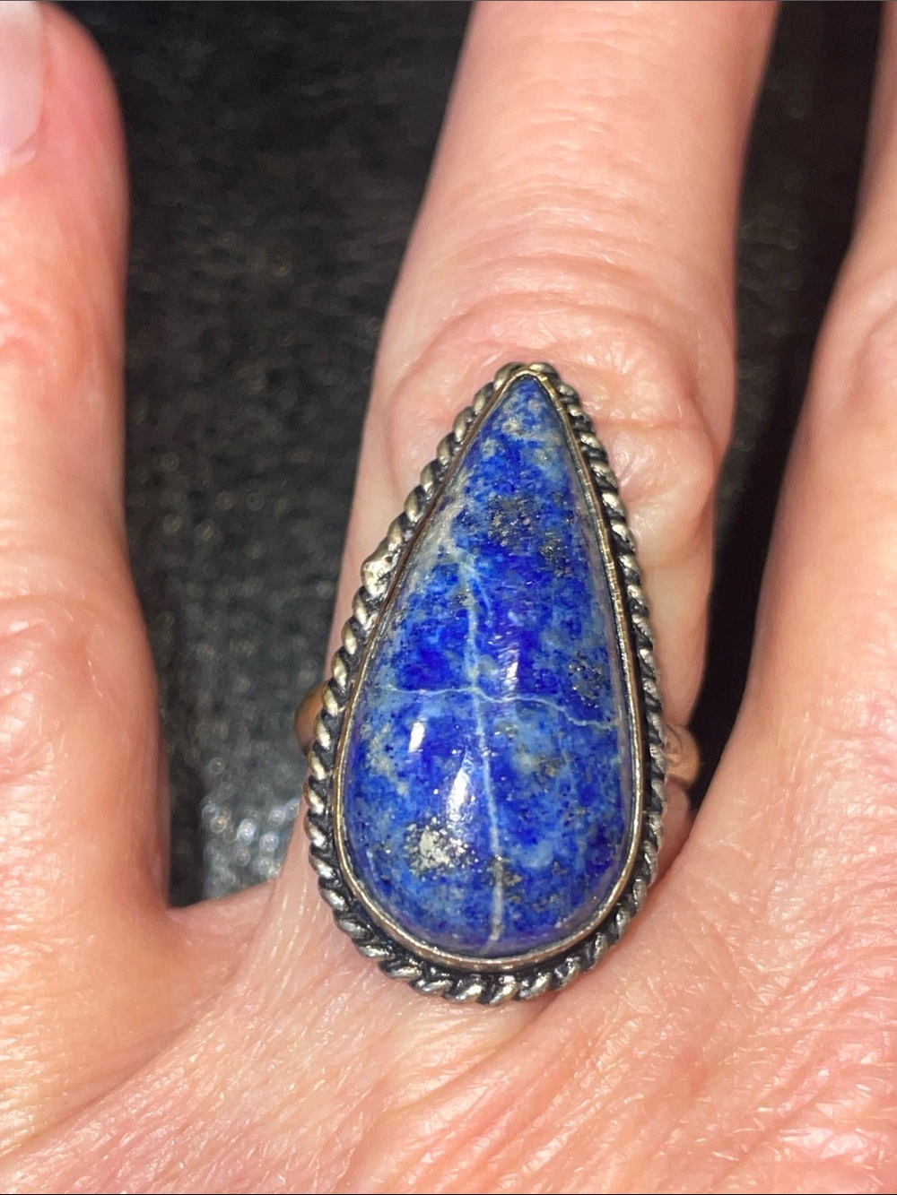Vintage Sodalite Tear Drop Shape Ring Silver Setting Size 7